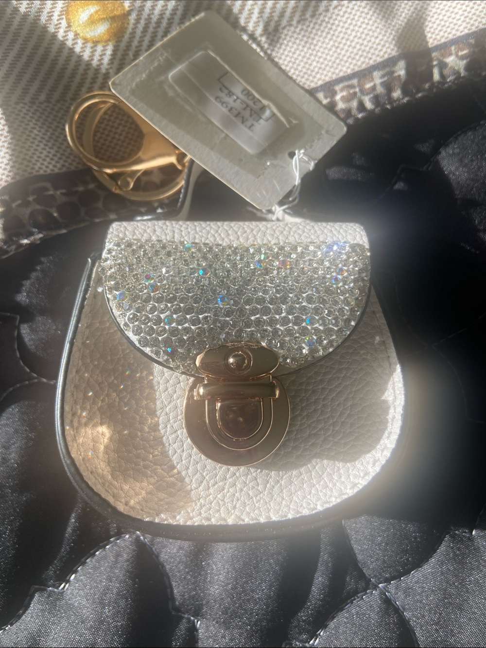 Glitter Accent White Mini keychain  Sparkle